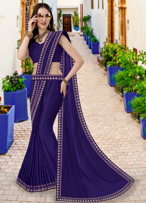 Offirra International Printed Banarasi Lycra Blend, Chiffon Saree(Blue)