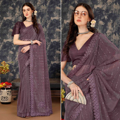 Amavii Embellished Bollywood Lycra Blend Saree(Purple)