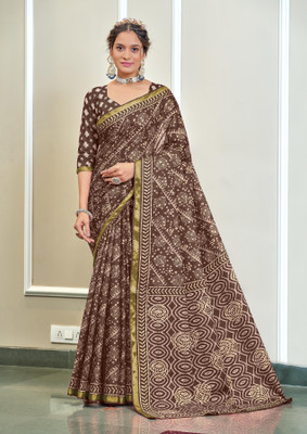 Divastri Graphic Print, Geometric Print Chanderi Cotton Blend Saree(Brown)