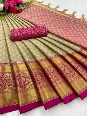 Hensi sarees shop Color Block, Temple Border, Ombre, Striped, Woven, Animal Print, Dyed, Solid/Plain, Checkered Chinnalapattu Art Silk, Cotton Silk Saree(Pink, Beige)
