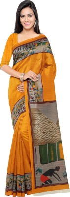 AYKA Digital Print Daily Wear Cotton Blend, Art Silk Saree(Yellow)