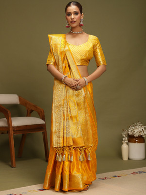ANOUK Woven Banarasi Silk Blend Saree(Yellow)