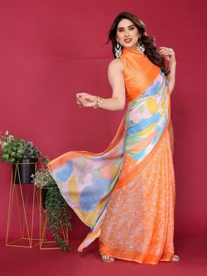 ANOUK Printed Saree with Attached Blouse Chiffon Saree(Orange)