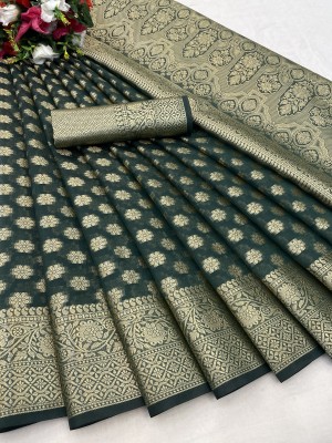 VILLAGIUS Woven, Embellished, Self Design Banarasi Organza Saree(Green)