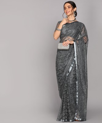 LOROFY Self Design Bollywood Net Saree(Grey)