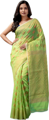 basak creation Woven Jamdani Cotton Blend Saree(Grey)