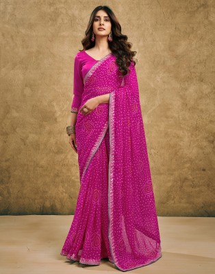 Samah Printed, Embroidered, Embellished Bollywood Georgette, Chiffon Saree(Pink)