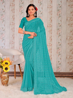 Vragi Embellished Bollywood Lycra Blend Saree(Blue)