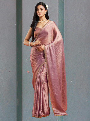 LOROFY Solid/Plain Bollywood Jute Silk Saree(Purple)