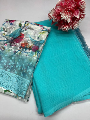 HouseOfCommon Digital Print, Solid/Plain Daily Wear Georgette Saree(Light Blue)