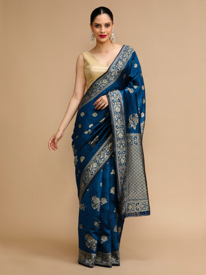 House of Pataudi Woven Banarasi Silk Blend Saree(Blue)