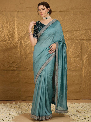 ANOUK Embroidered Bollywood Silk Blend Saree(Dark Blue)
