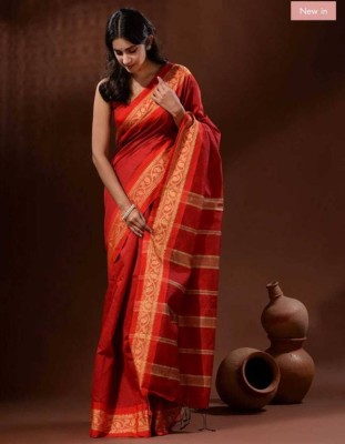 Joyguru Textile Woven Handloom Cotton Silk Saree(Red)