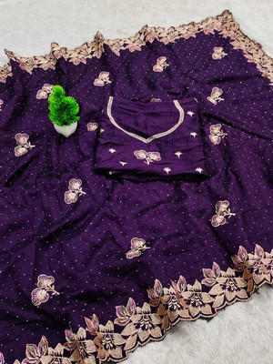 STITCH N SOLUS Embroidered Daily Wear Georgette, Chiffon Saree(Purple)