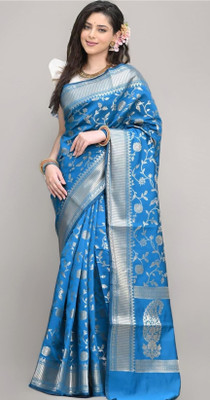 Shree Shyam Creation Graphic Print Banarasi Pure Silk Saree(Light Blue)
