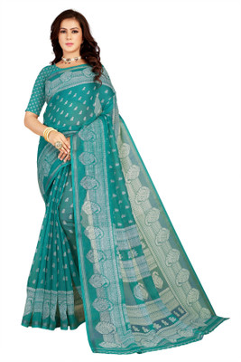Kanooda Prints Printed Chanderi Chanderi Saree(Multicolor)