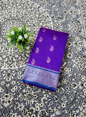 Ss sarees Paisley, Woven Banarasi Satin Saree(Purple)
