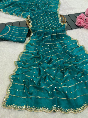 K 5 FASHION Embellished, Floral Print Bollywood Jimmy choo Saree(Light Green)