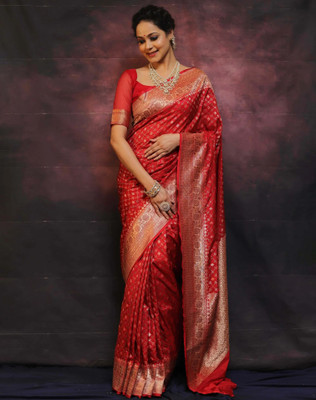 SIRIL Woven, Self Design Banarasi Silk Blend Saree(Red)