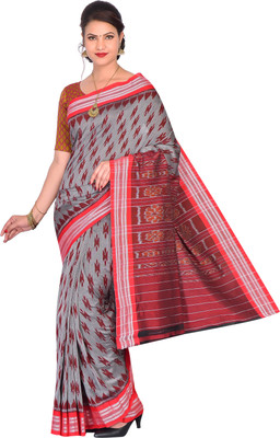 handloom paridhaan Self Design Handloom Pure Cotton Saree(Grey, Red)