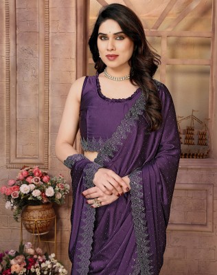 YASHIKA Embellished Bollywood Chiffon Saree(Purple)