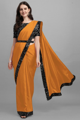 NG CREATION Self Design Bollywood Silk Blend Saree(Mustard)