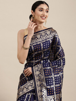Divastri Self Design Bandhani Silk Blend Saree(Blue)