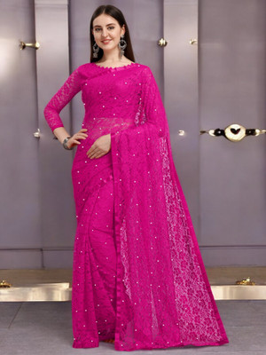 NexxaFashion Self Design Bollywood Net Saree(Pink)