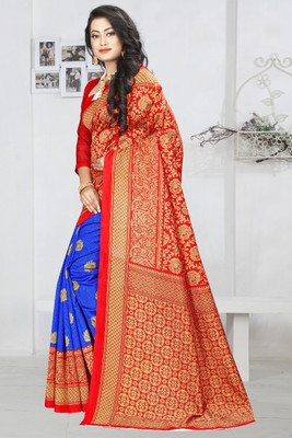 Kanooda Prints Printed Mysore Art Silk Saree(Blue)