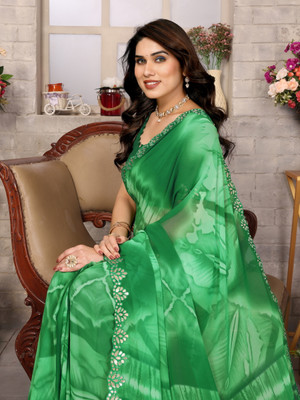 TTH Printed Bollywood Georgette Saree(Green, Dark Green)