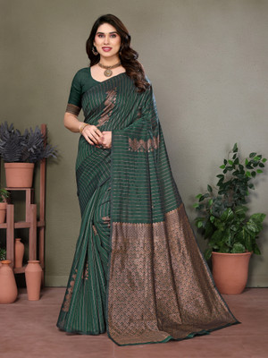 Vastram Enterprise Floral Print Banarasi Jacquard Saree(Green)