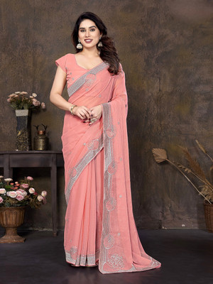 Divastri Embellished Bollywood Silk Blend Saree(Orange)