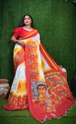 SAPTAK FASHION Printed Handloom Cotton Blend Saree(Multicolor)