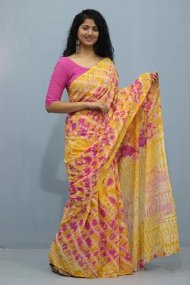 Printed Cotton Mulmul Saree Printed Daily Wear Pure Cotton Saree(Yellow)
