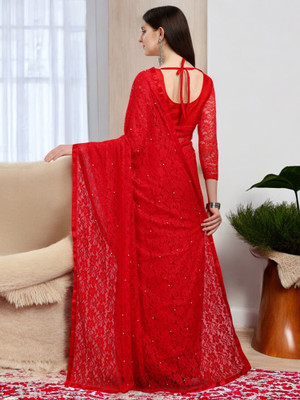 NEXAA Self Design Bollywood Net Saree(Red)