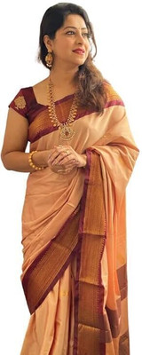 Shruti Bandhani Self Design Kanjivaram Cotton Silk Saree(Pink)