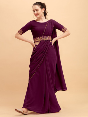 stylevilla Solid/Plain Bollywood Georgette Saree(Purple)