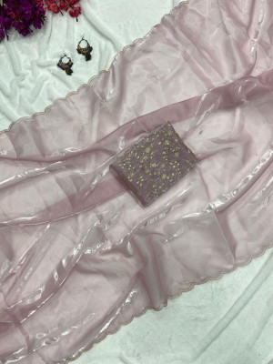 GEETABA FASHION Solid/Plain Bollywood Organza Saree(Purple)