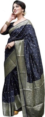 KAKADIYA Self Design Kanjivaram Pure Silk Saree(Black)