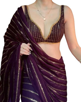 watay Embroidered Bollywood Georgette Saree(Maroon)