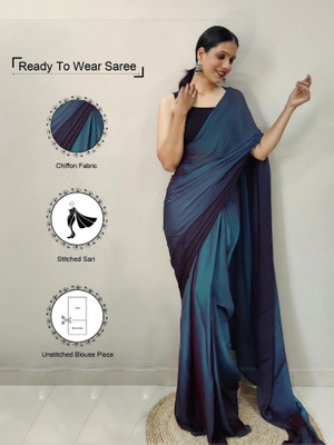 Samah Solid/Plain, Ombre, Embellished Bollywood Georgette, Chiffon Saree(Blue)