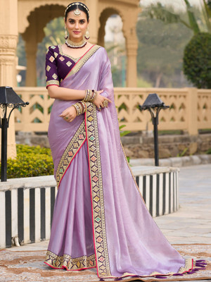 Tasrika Embellished Bollywood Satin Saree(Purple)
