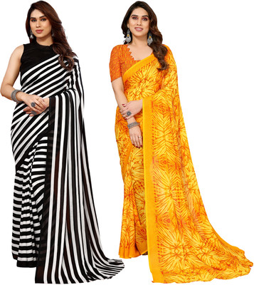 Anand Sarees Printed Bollywood Georgette Saree(Pack of 2, Black, Yellow)