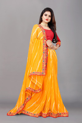 LAKHADATARI PRINTS Printed Leheria Georgette Saree(Yellow)