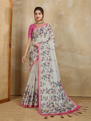 Tasrika Woven, Paisley Bollywood Silk Blend Saree(White)