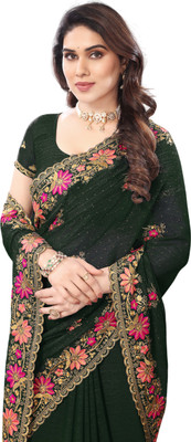 KHRITI FAB Embroidered Bollywood Georgette Saree(Light Green)