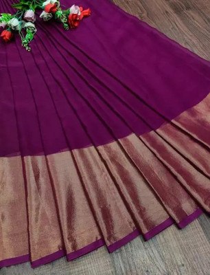 Vragi Self Design Bollywood Chiffon Saree(Purple)