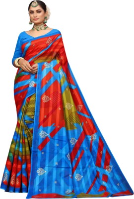 karishma sarees Geometric Print Handloom Pure Cotton Saree(Dark Blue)