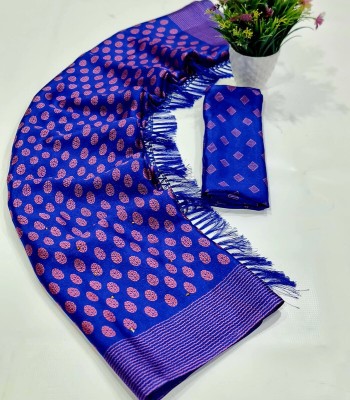 KANDORA Printed Bollywood Brasso Saree(Blue)