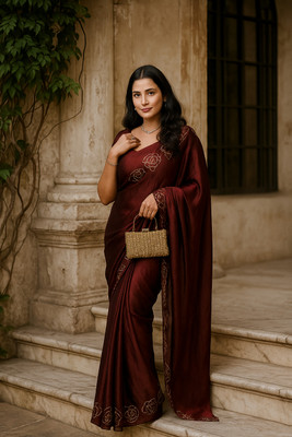 VIDHIMA FASHION Solid/Plain Bollywood Chiffon, Organza Saree(Maroon)